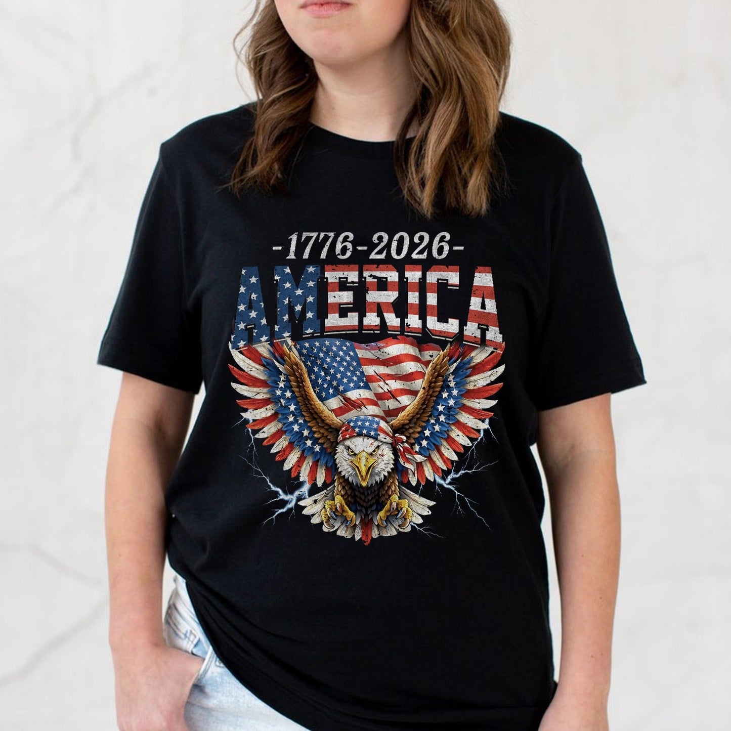 America 250th Anniversary Eagle and American Flag Patriotic T-Shirt