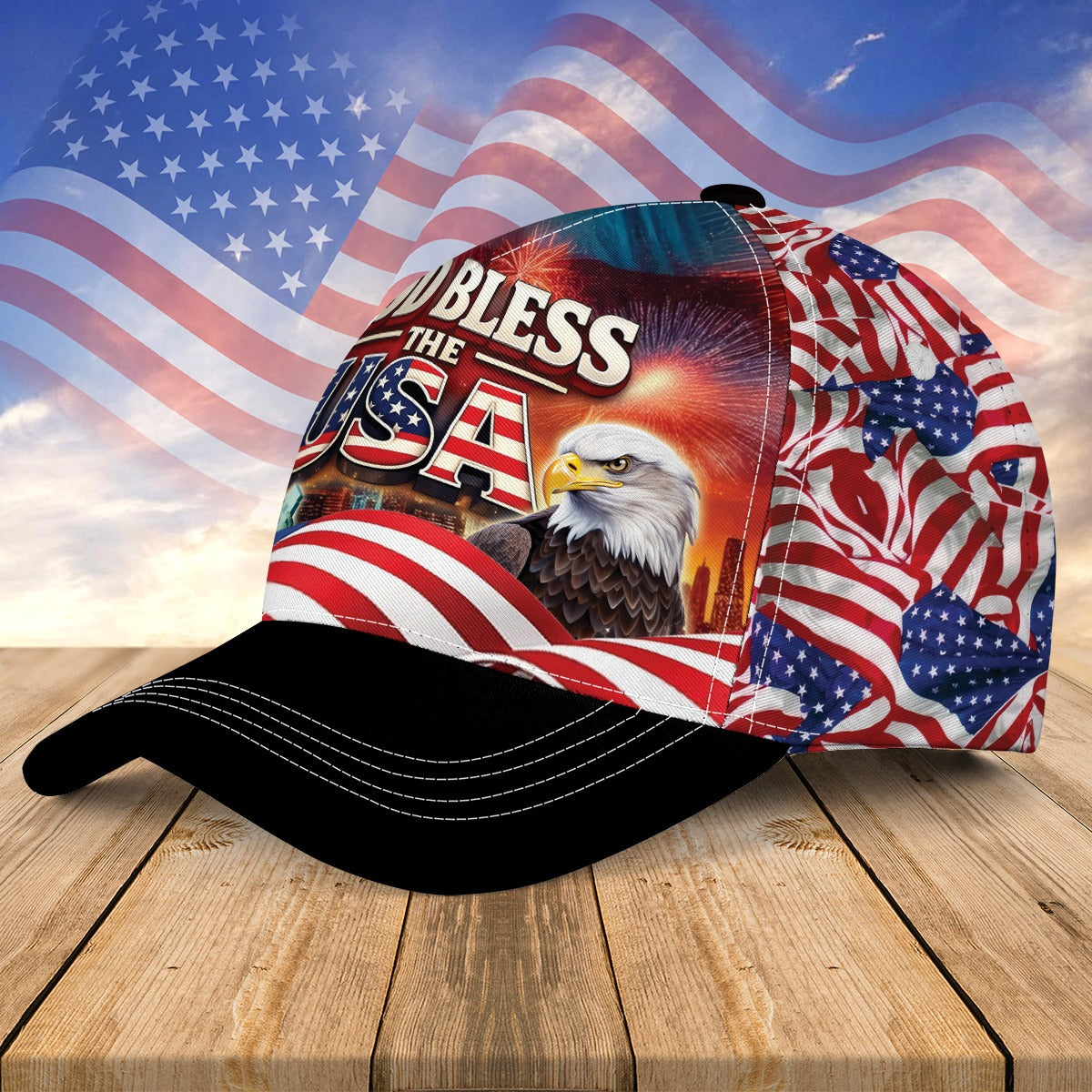 America 250th Anniversary God Bless The USA Patriotic Over Print Classic Cap