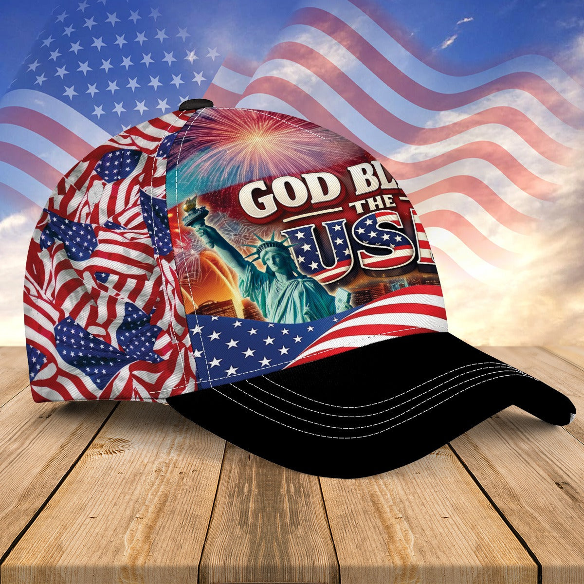 America 250th Anniversary God Bless The USA Patriotic Over Print Classic Cap