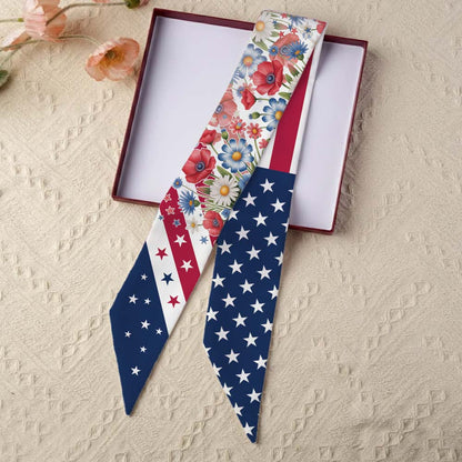 America 250th Anniversary Patriotic Floral American Flag All-over Print Satin Hair Scarf