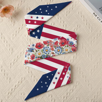 America 250th Anniversary Patriotic Floral American Flag All-over Print Satin Hair Scarf