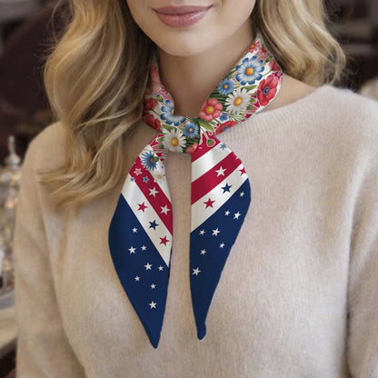 America 250th Anniversary Patriotic Floral American Flag All-over Print Satin Hair Scarf