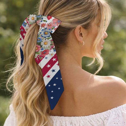 America 250th Anniversary Patriotic Floral American Flag All-over Print Satin Hair Scarf