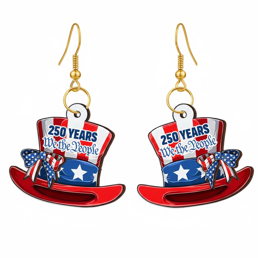 America 250th Anniversary Patriotic We The People 2-Layer Wooden Earrings