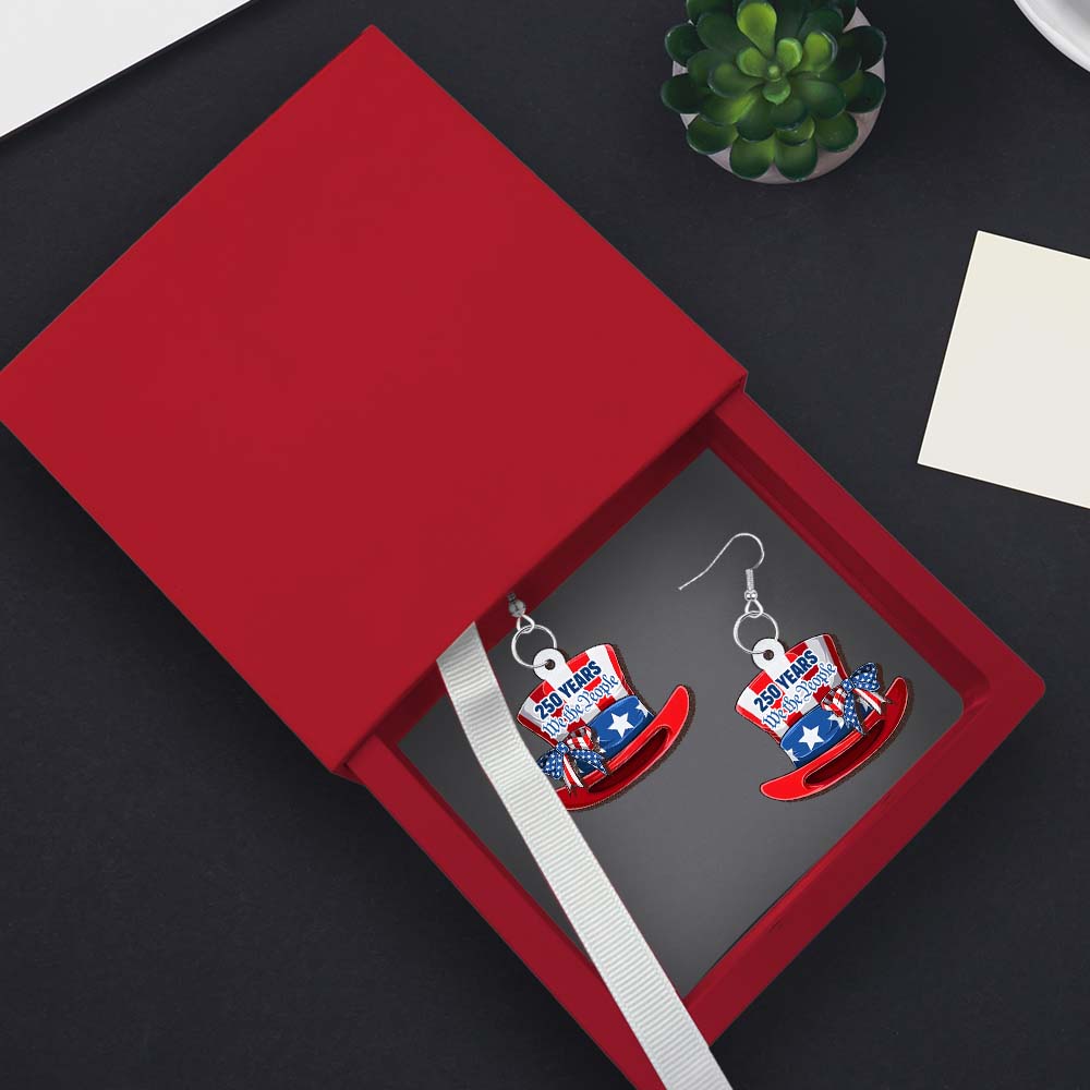 America 250th Anniversary Patriotic We The People 2-Layer Wooden Earrings