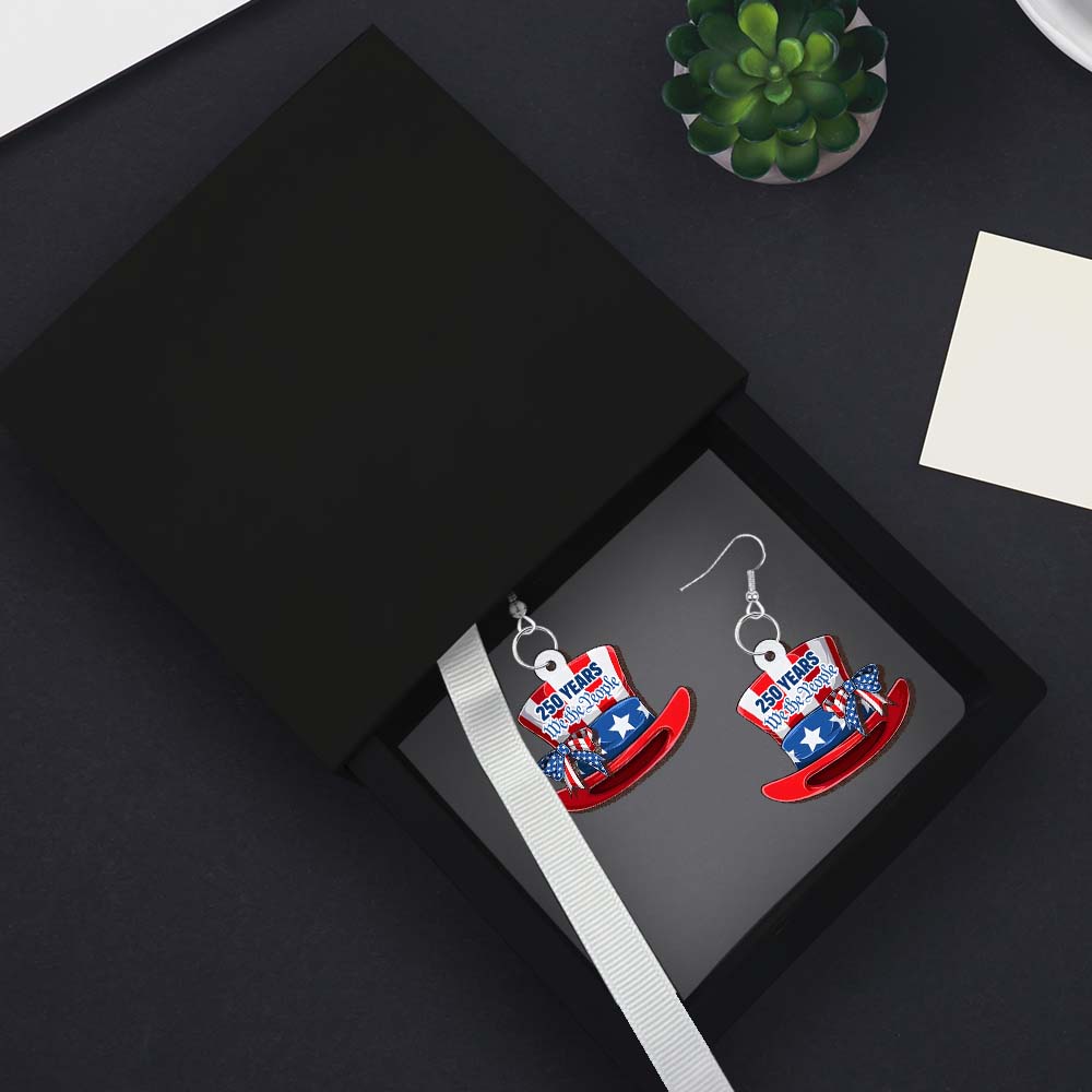 America 250th Anniversary Patriotic We The People 2-Layer Wooden Earrings
