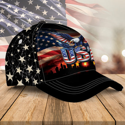 America 250th Anniversary USA Patriotic Eagle American Flag Over Print Classic Cap