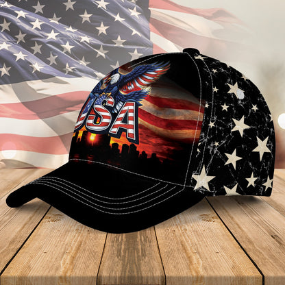 America 250th Anniversary USA Patriotic Eagle American Flag Over Print Classic Cap