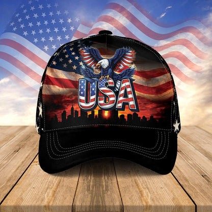 America 250th Anniversary USA Patriotic Eagle American Flag Over Print Classic Cap