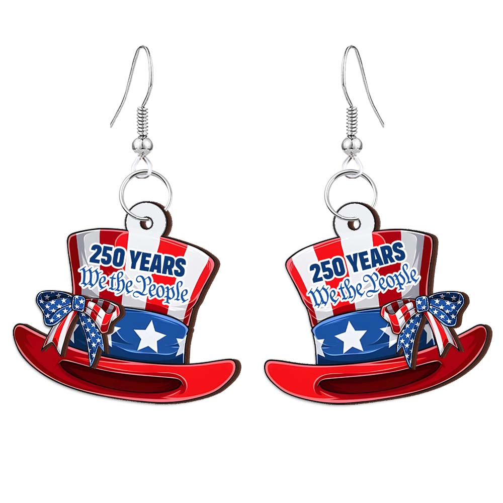 America 250th Anniversary Patriotic We The People 2-Layer Wooden Earrings