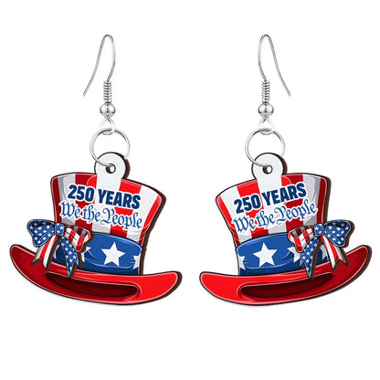 America 250th Anniversary Patriotic We The People 2-Layer Wooden Earrings