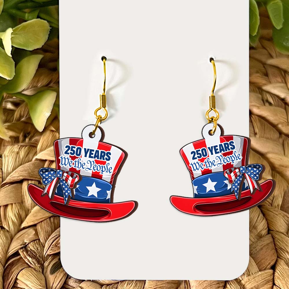America 250th Anniversary Patriotic We The People 2-Layer Wooden Earrings
