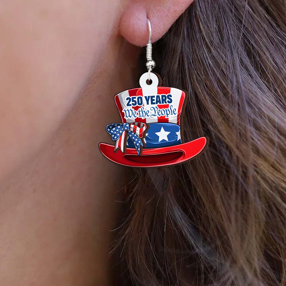 America 250th Anniversary Patriotic We The People 2-Layer Wooden Earrings