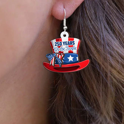 America 250th Anniversary Patriotic We The People 2-Layer Wooden Earrings
