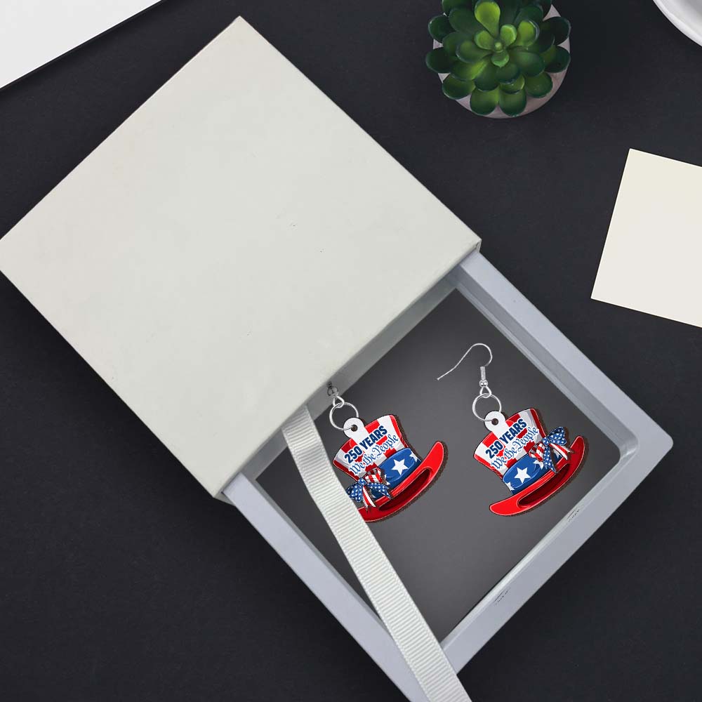 America 250th Anniversary Patriotic We The People 2-Layer Wooden Earrings