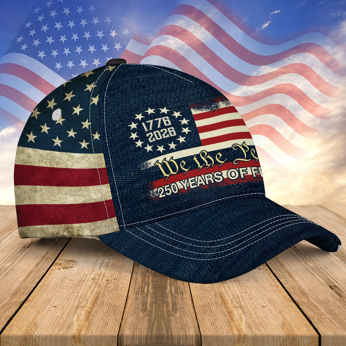 America 250th Anniversary US Flag 250 Years of Freedom We The People Over Print Classic Cap