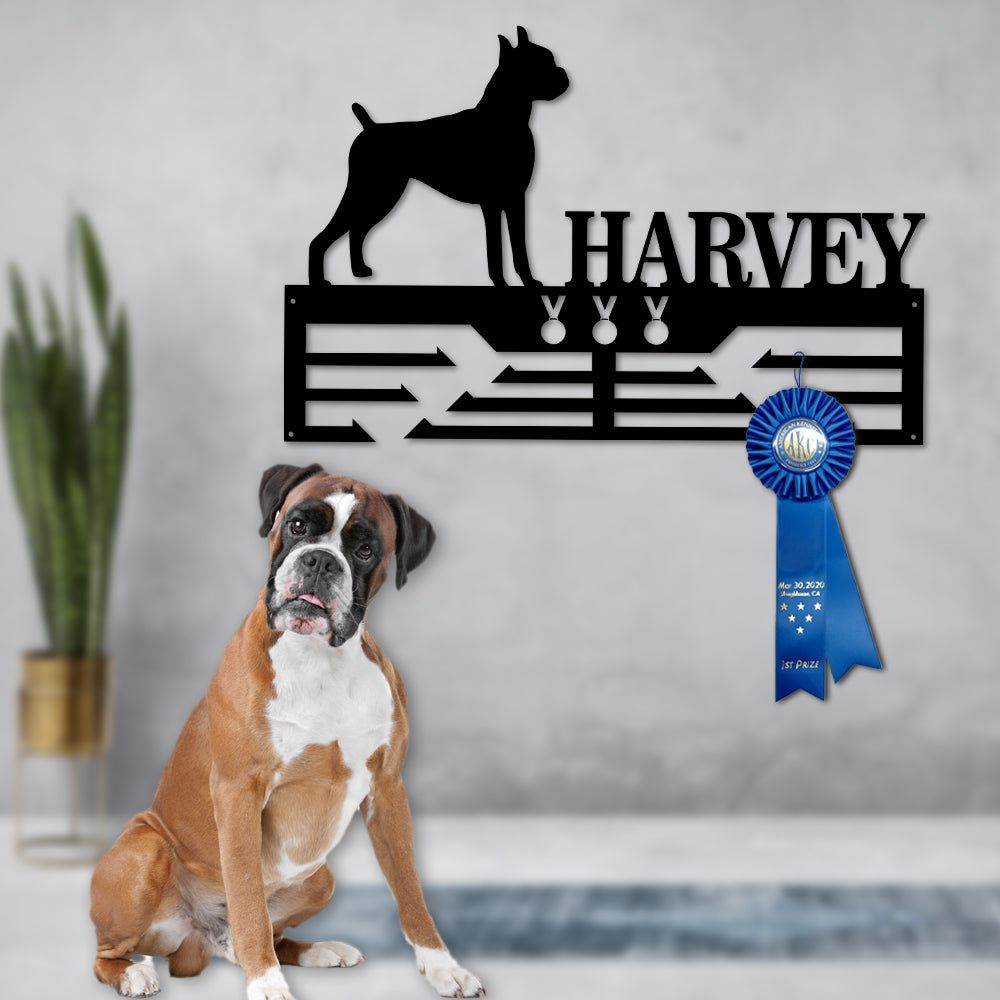 Personalized Boxer Dog Award Cut Metal Sign