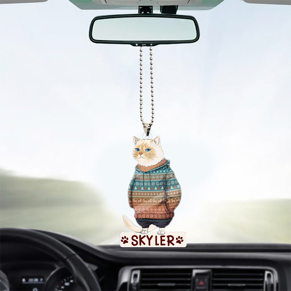 Personalized Funny Cat Hanging Christmas Car Ornament, cat car ornament ...