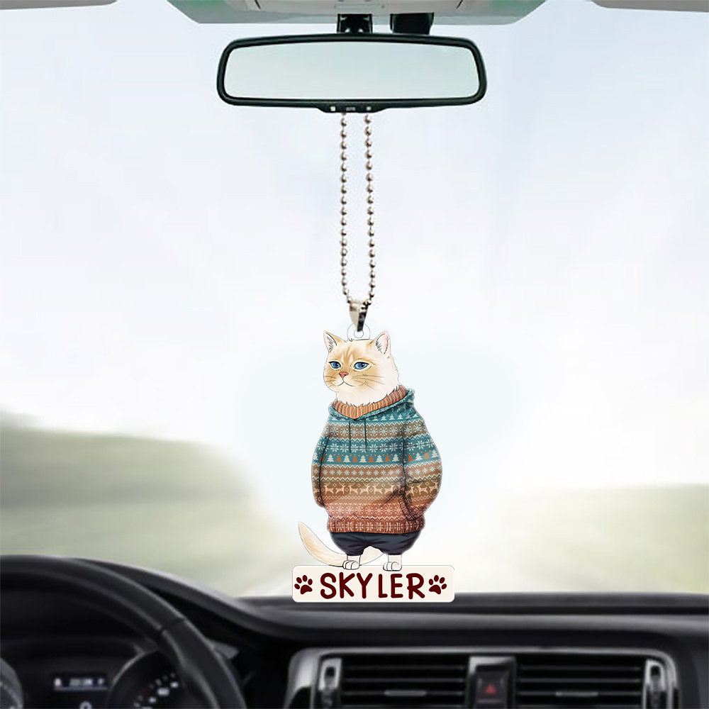 Personalized Funny Cat Hanging Christmas Car Ornament