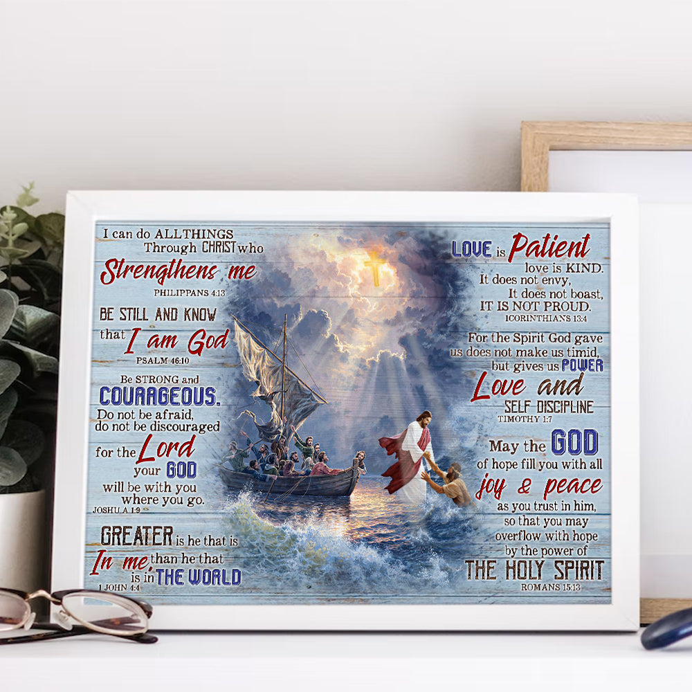 Jesus Walking on Water savior In The Storm With Christian Bible Verse Motivational Qoutes Canvas Prints And Poster