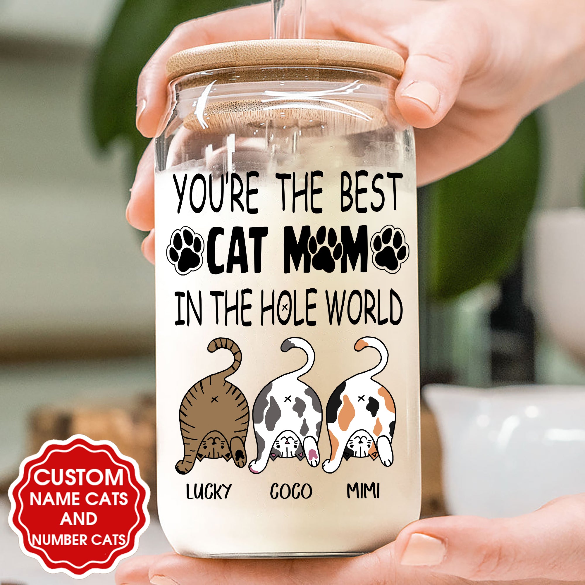Personalized Funny Cat You Are The Best Cat Mom In The Hole World Clear Glass Can