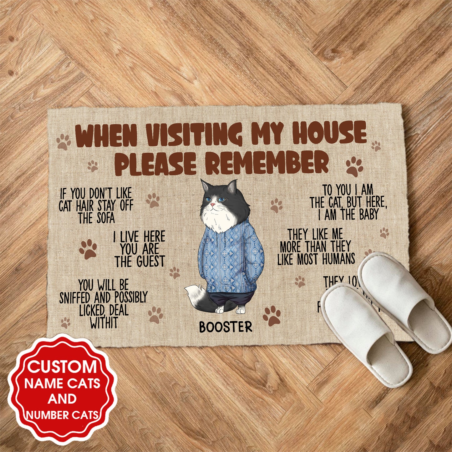 Personalized Please Remember When Visiting Cats House Christmas Doormat