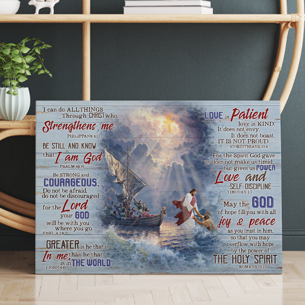 Jesus Walking on Water savior In The Storm With Christian Bible Verse Motivational Qoutes Canvas Prints And Poster