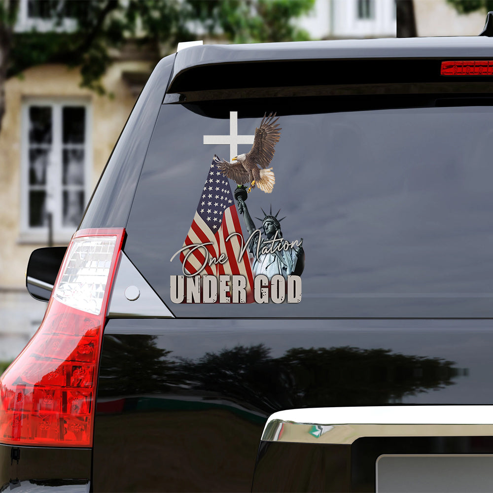 One Nation Under God Patriotic Bald Eagle Usa American Flag Sticker Decal