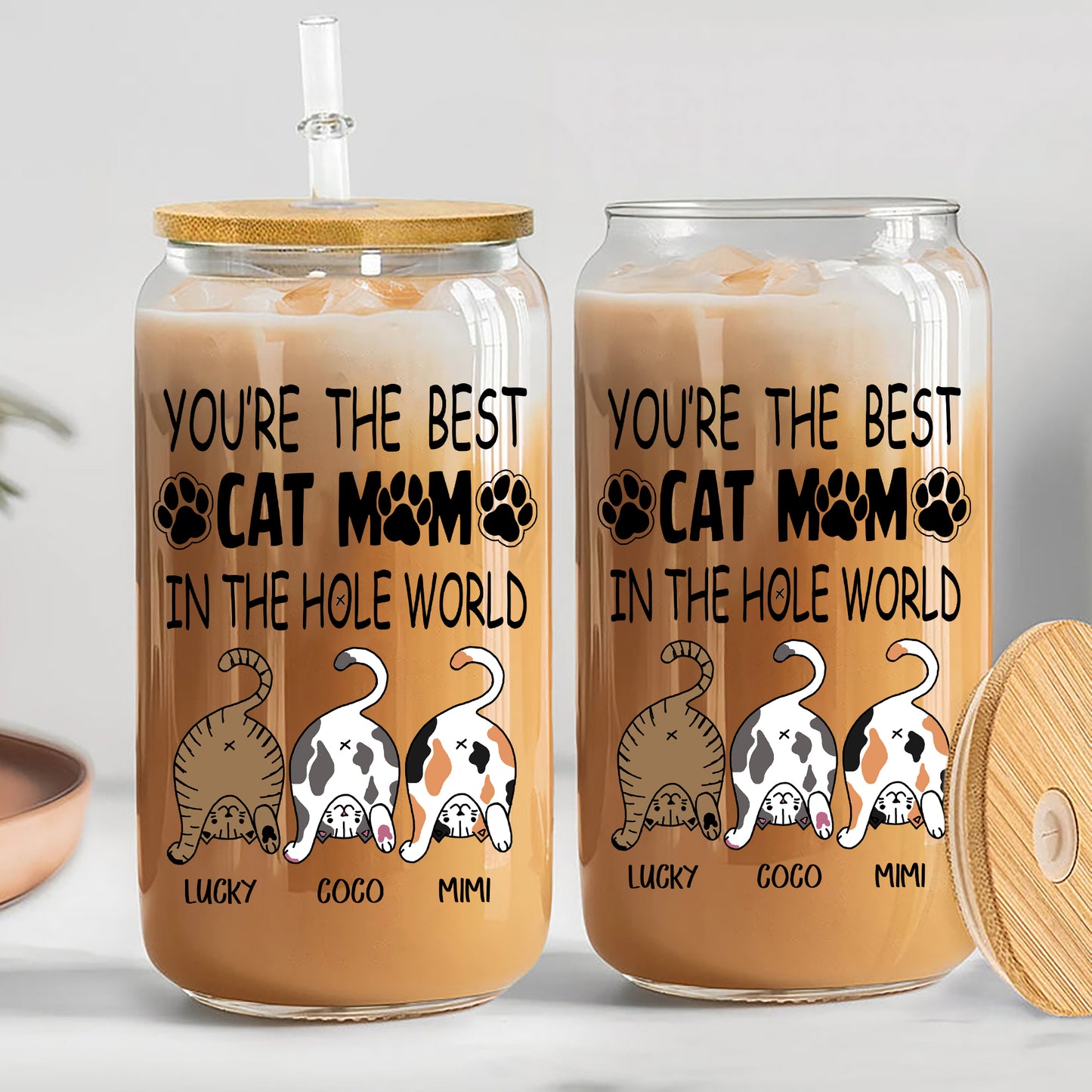 Personalized Funny Cat You Are The Best Cat Mom In The Hole World Clear Glass Can