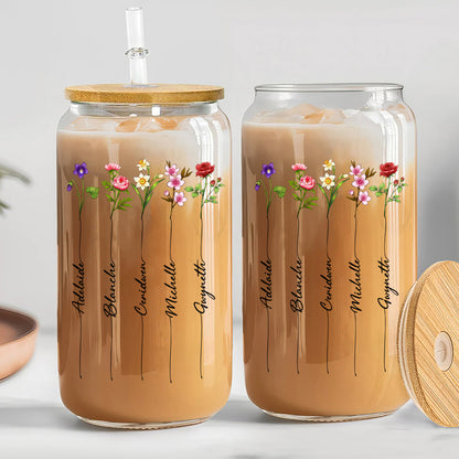 Personalized Family Birth Month Flowers, Grandma's Garden Clear Glass Can