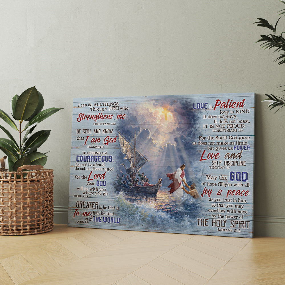 Jesus Walking on Water savior In The Storm With Christian Bible Verse Motivational Qoutes Canvas Prints And Poster