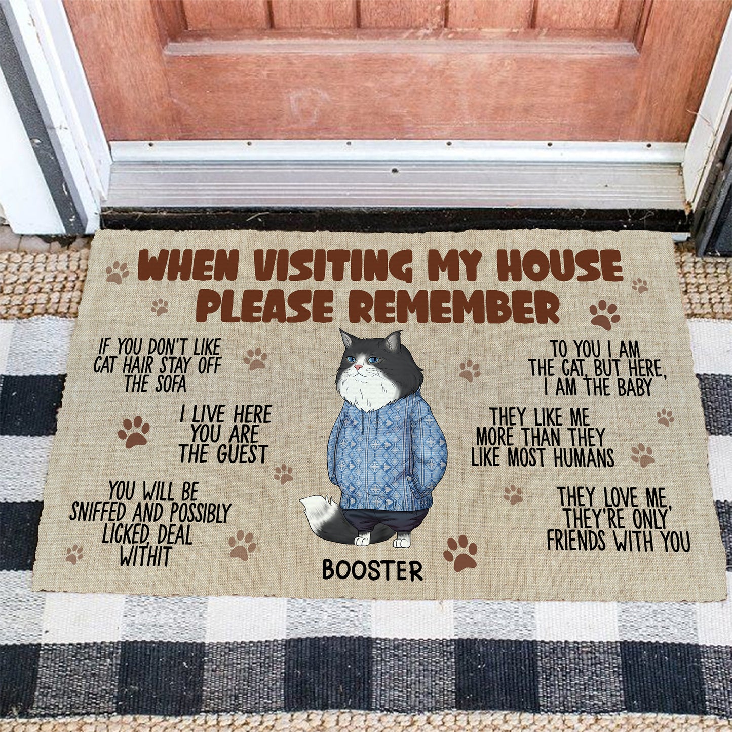 Personalized Please Remember When Visiting Cats House Christmas Doormat