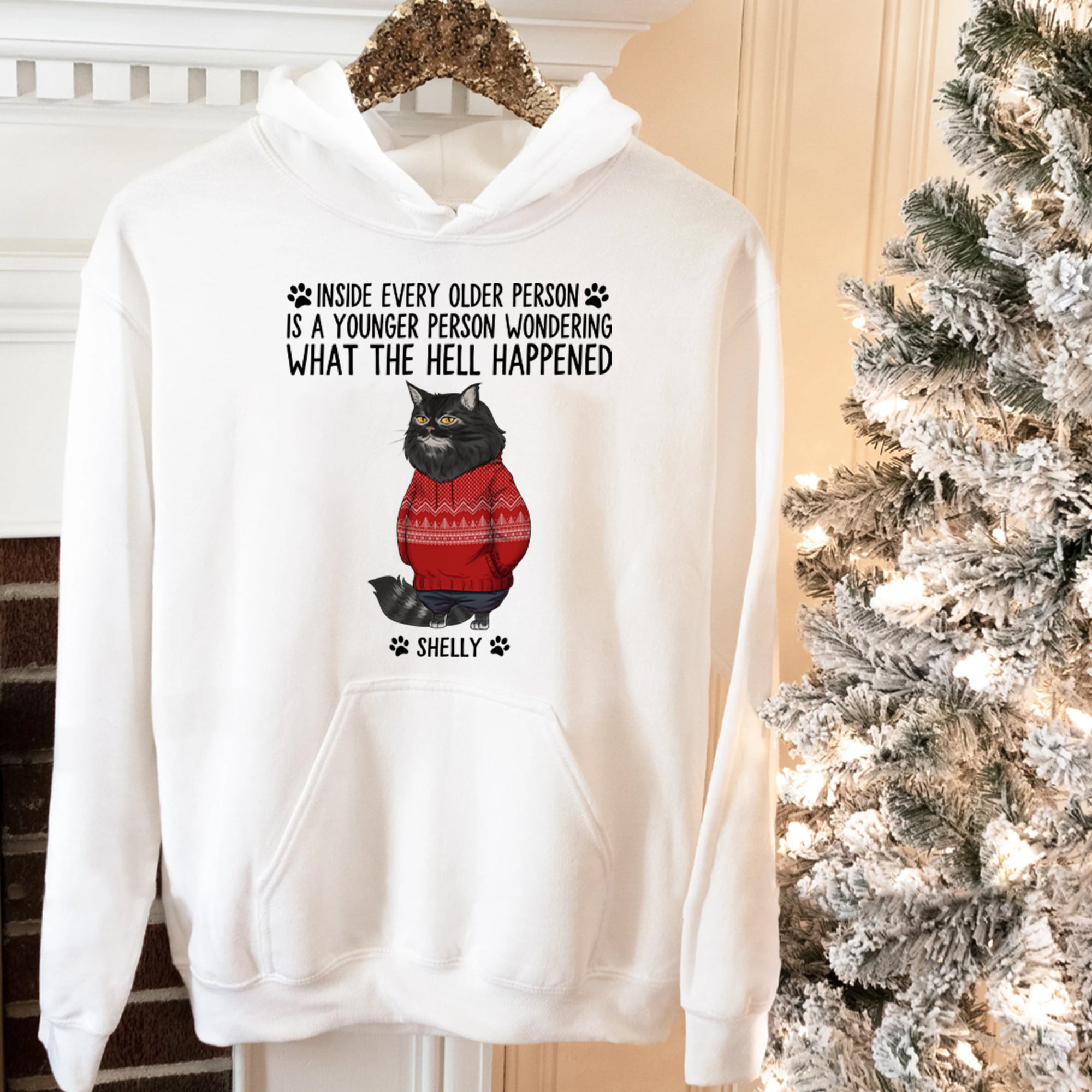 Personalized Cat Funny Christmas Inside Every Older Person Is A Younger Person Hoodie