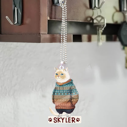 Personalized Funny Cat Hanging Christmas Car Ornament