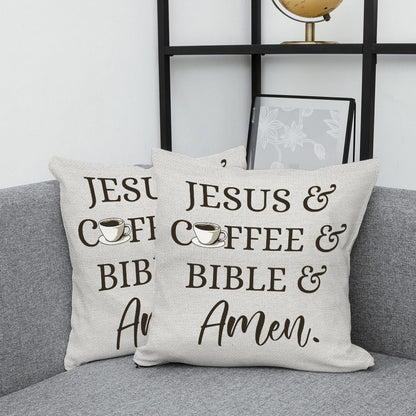 Jesus Coffee Bible Amen Canvas Throw Pillow