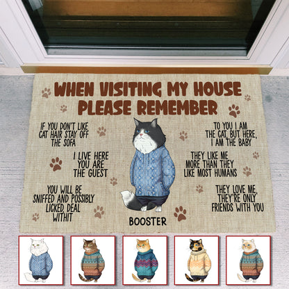 Personalized Please Remember When Visiting Cats House Christmas Doormat