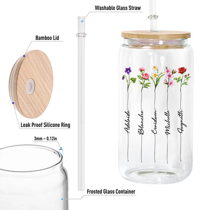 Personalized Family Birth Month Flowers, Grandma's Garden Clear Glass Can