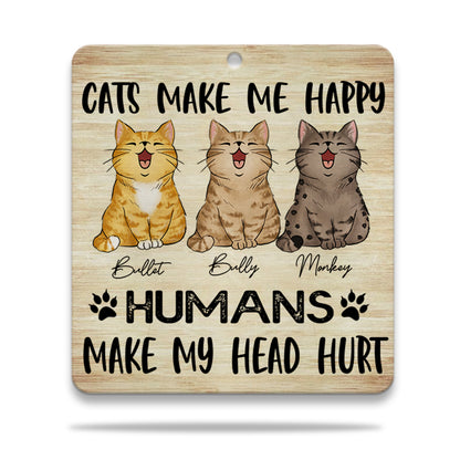 Personalized Cats Make Me happy Humans Make My Head Hurt Wooden Keychain