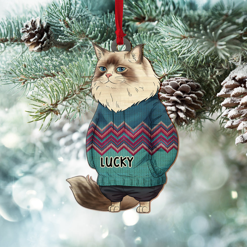 Personalized Funny Cat Hanging Christmas Tree Wooden Ornament