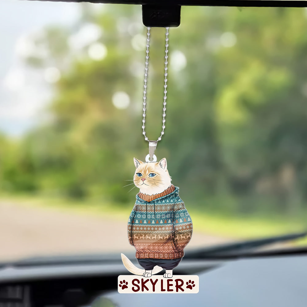 Personalized Funny Cat Hanging Christmas Car Ornament