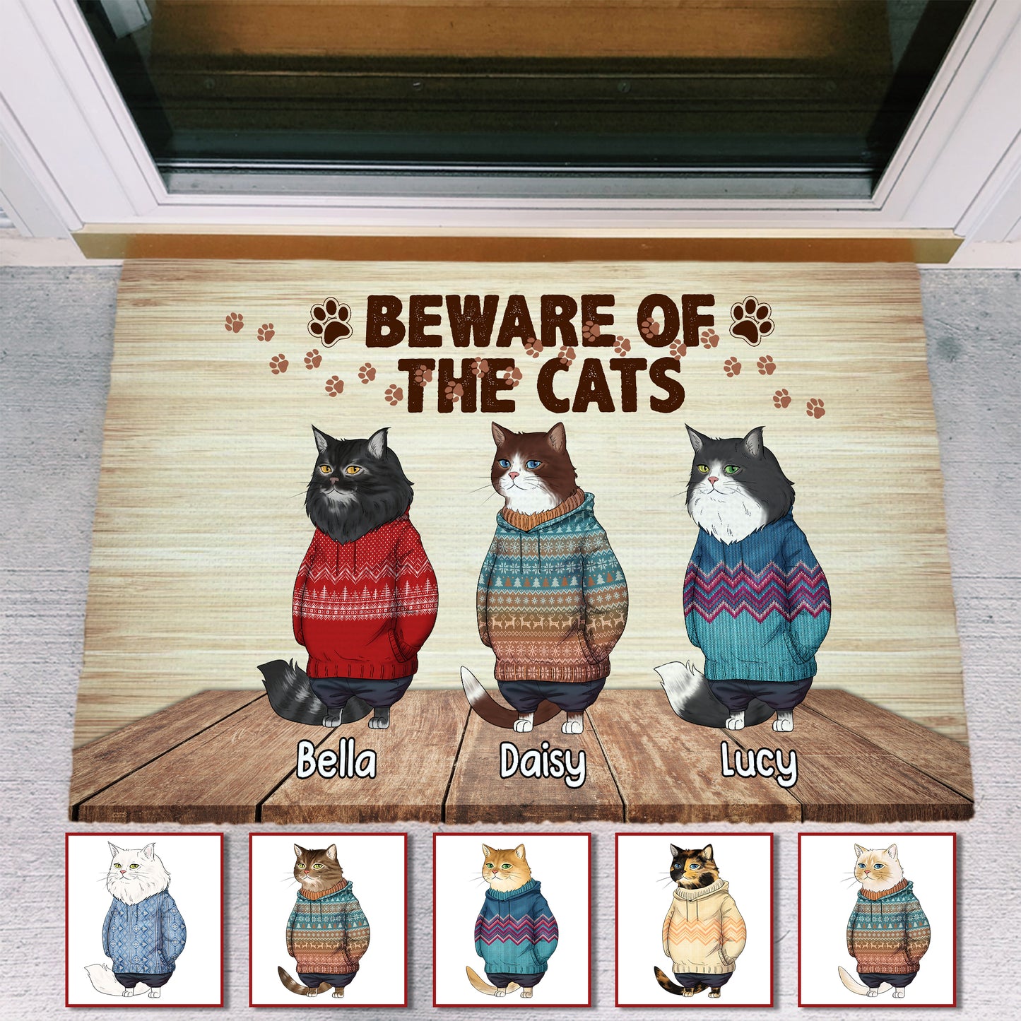 Personalized Beware Of The Cat Christmas Doormat