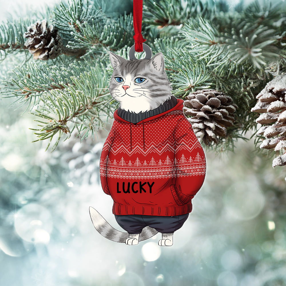 Personalized Funny Cat Haging Christmas Tree Acrylic Ornament