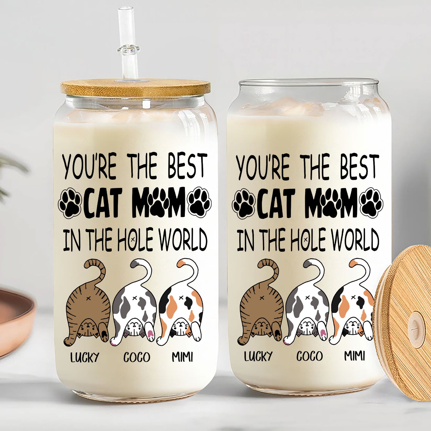 Personalized Funny Cat You Are The Best Cat Mom In The Hole World Clear Glass Can