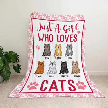 Personalized Just A Girl Who Loves Cat Blanket