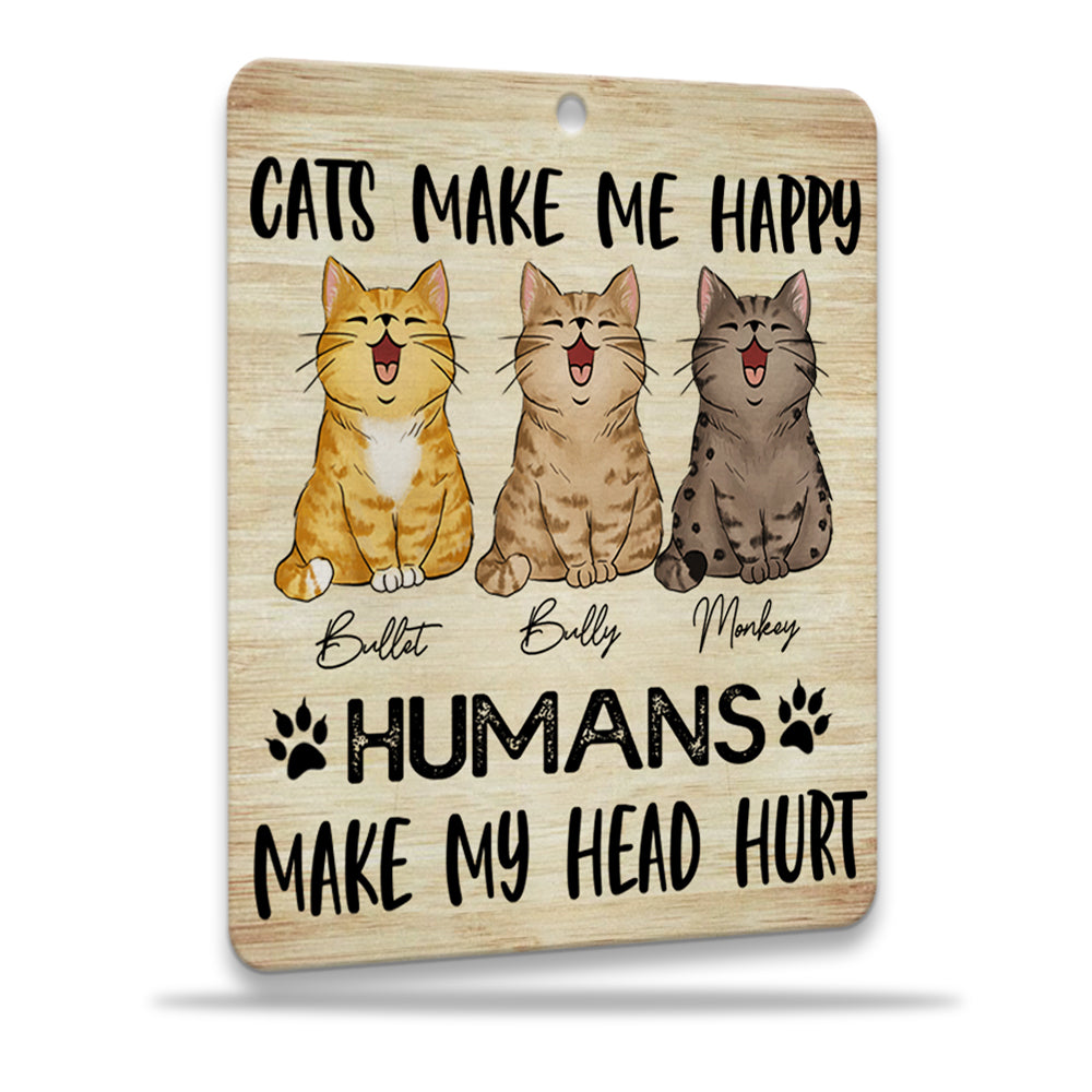 Personalized Cats Make Me happy Humans Make My Head Hurt Wooden Keychain