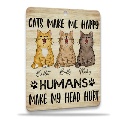 Personalized Cats Make Me happy Humans Make My Head Hurt Wooden Keychain