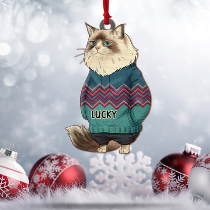 Personalized Funny Cat Hanging Christmas Tree Wooden Ornament