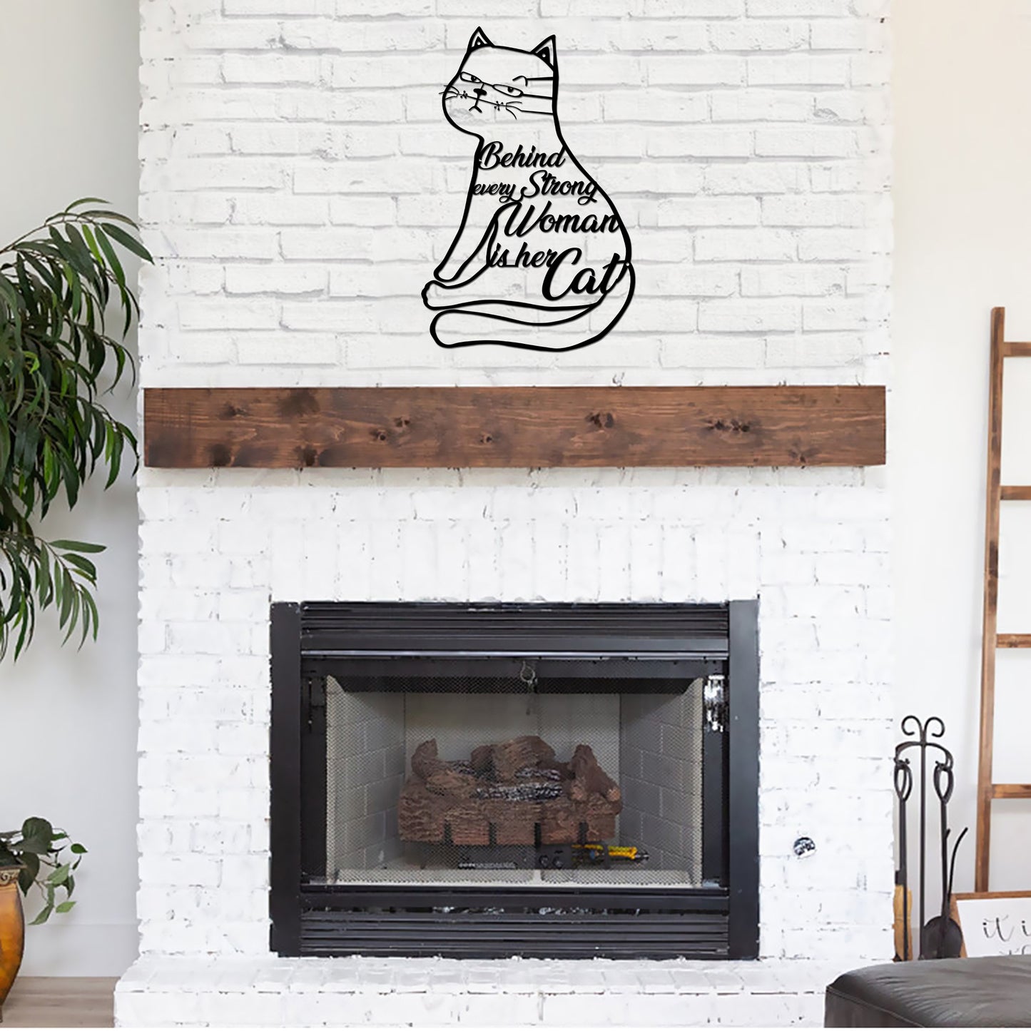 Behind Every Strong Woman is Her Cat Cut Metal Sign