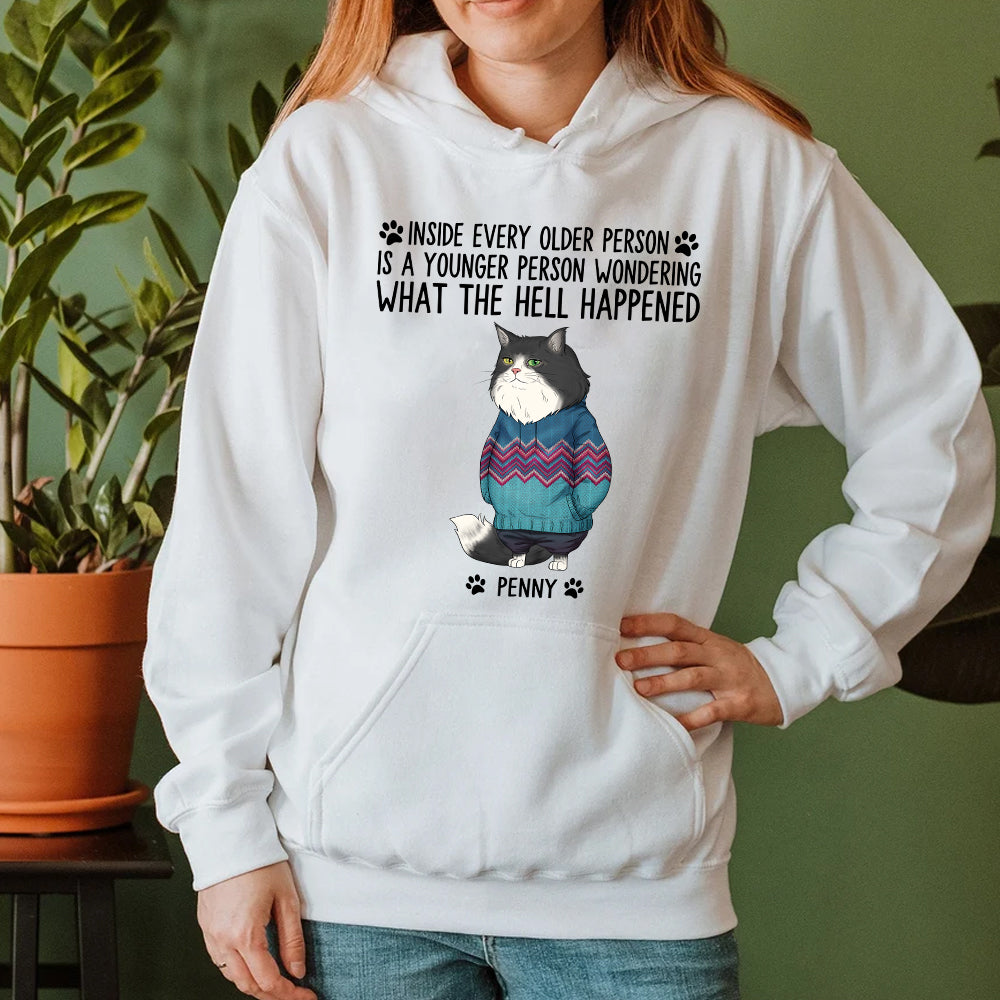 Personalized Cat Funny Christmas Inside Every Older Person Is A Younger Person Hoodie