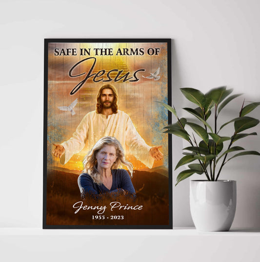 Personalized Safe In The Arm Of Jesus Poster Canvas